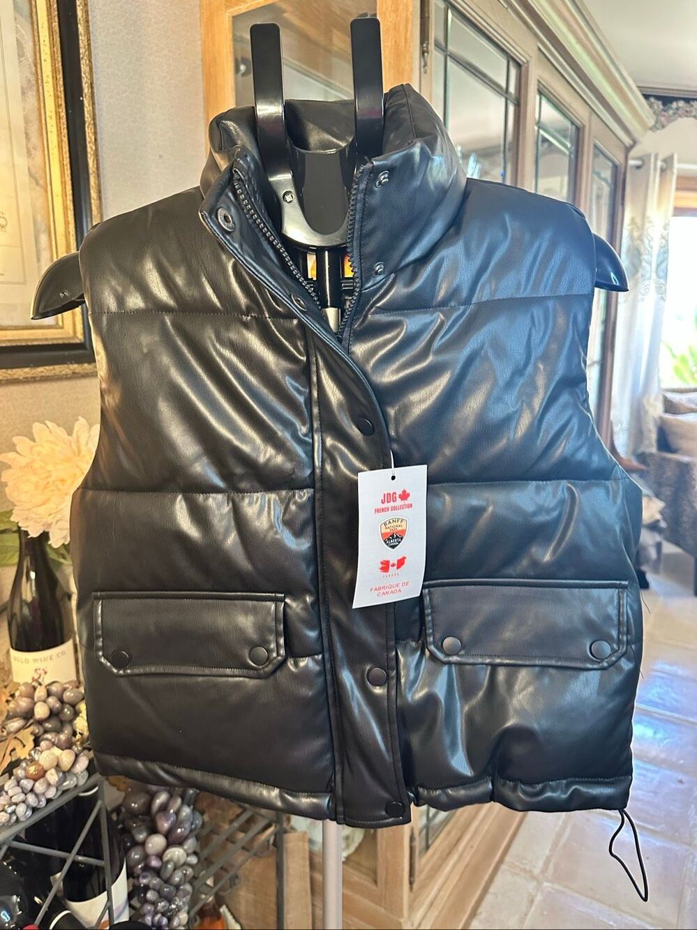 NWT C&C California black faux, leather puffer vest